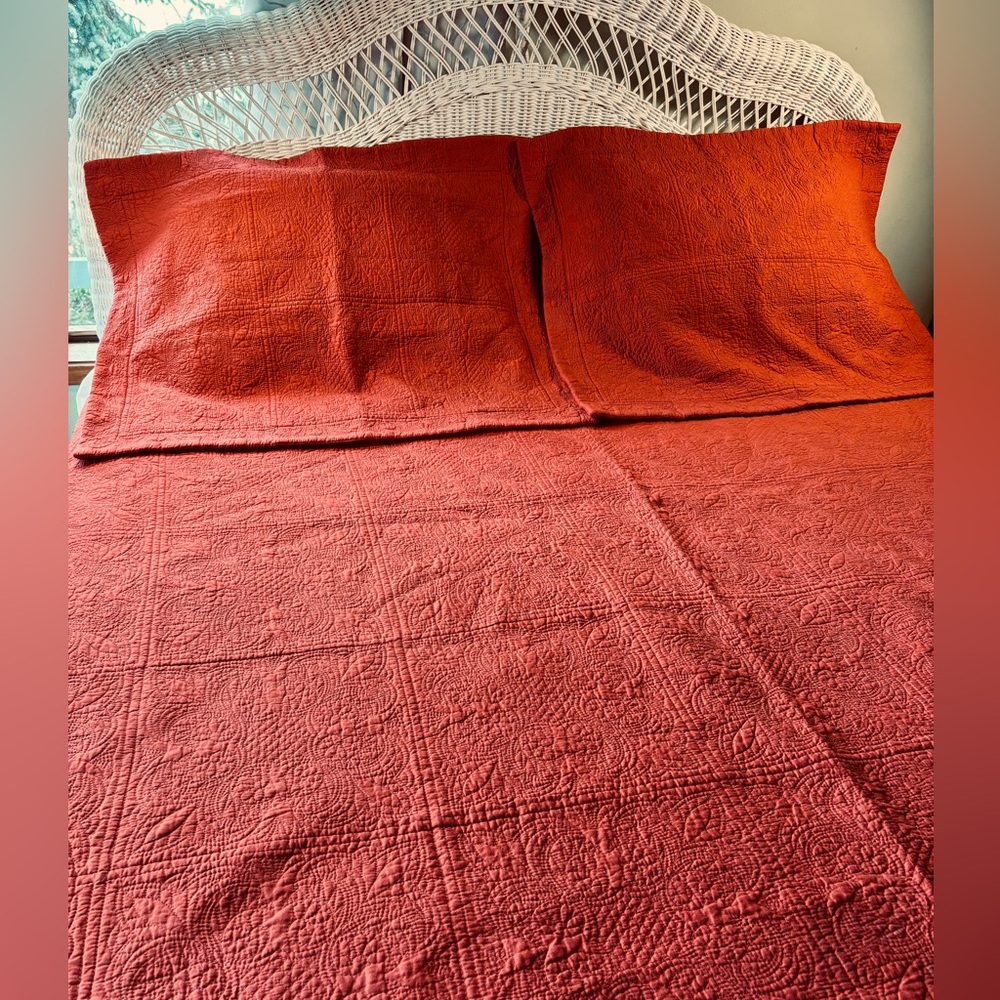 C&F Home Queen size Paprika Matelasse quilt with two pillow shams.